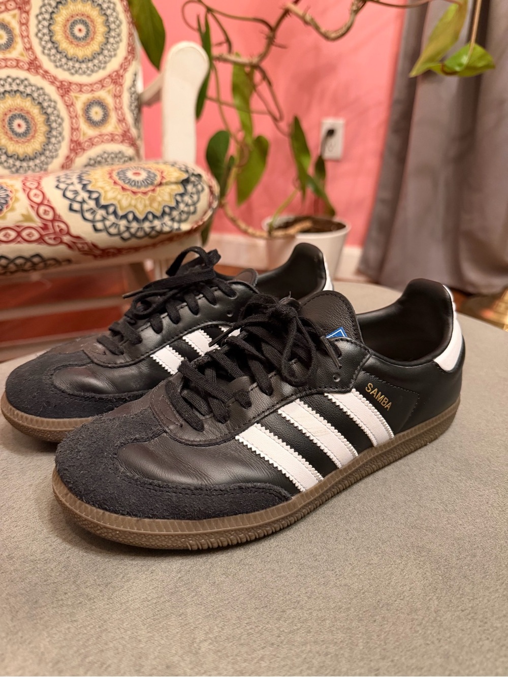 adidas Samba Sneakers in Black and White with Gum Sole